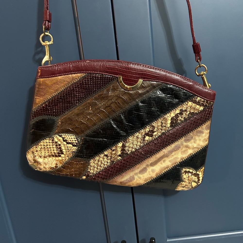 Multicolor Snakeskin Patchwork Shoulder Bag